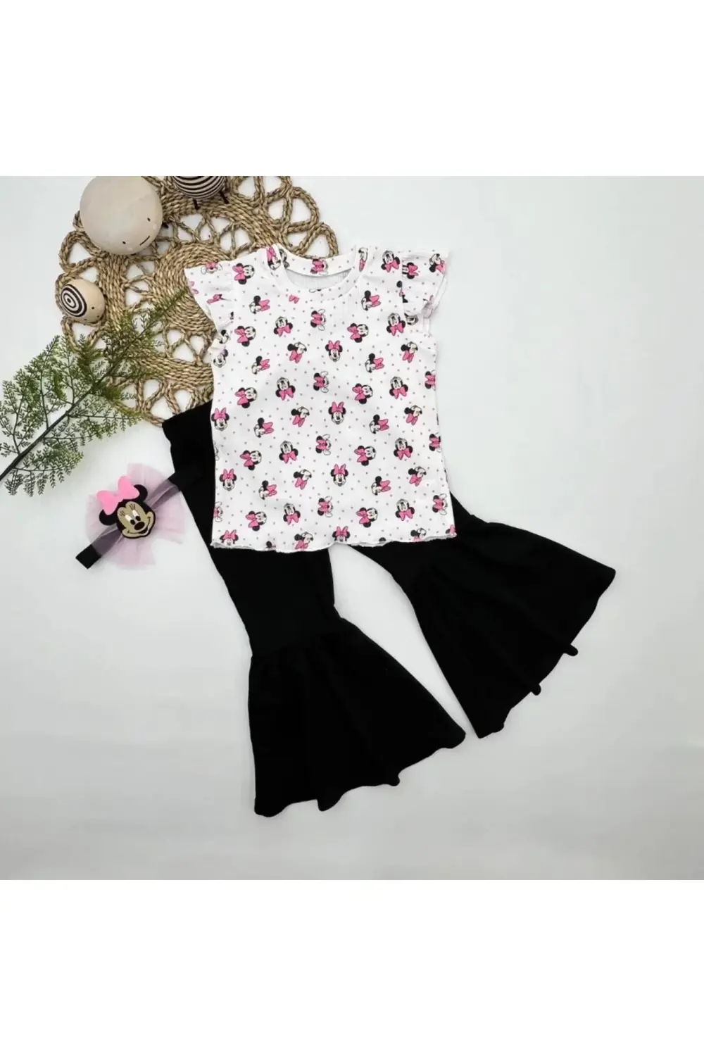 1-2-3-4 Yaş Baskılı Bandanalı Tişört İspanyol Paçalı Likralı 3lü