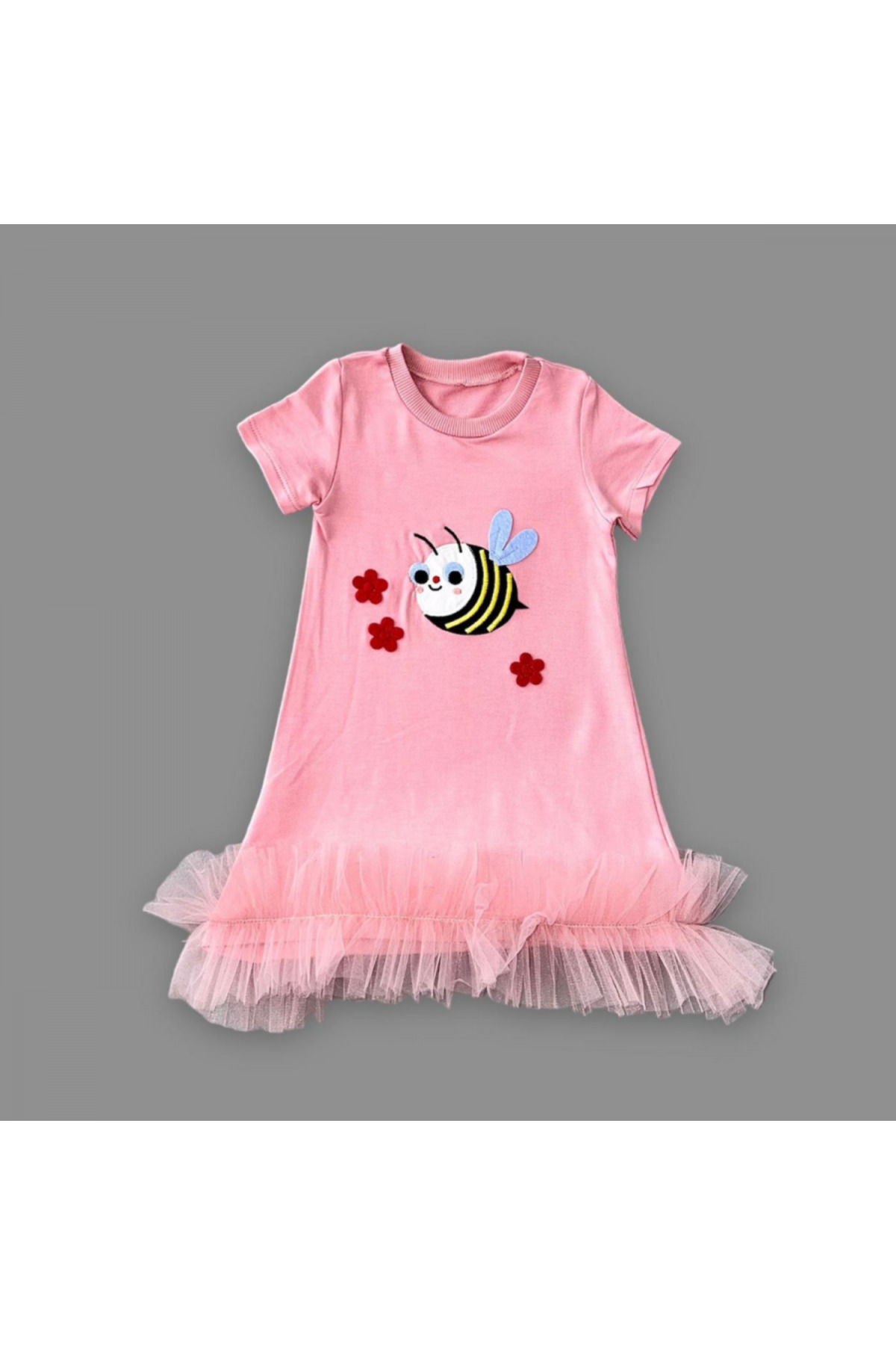 Skygo 1-2-3 Yaş Arıcık Nakışlı Eteği Fırfırlı Jile Kız Çocuk Elbisesi