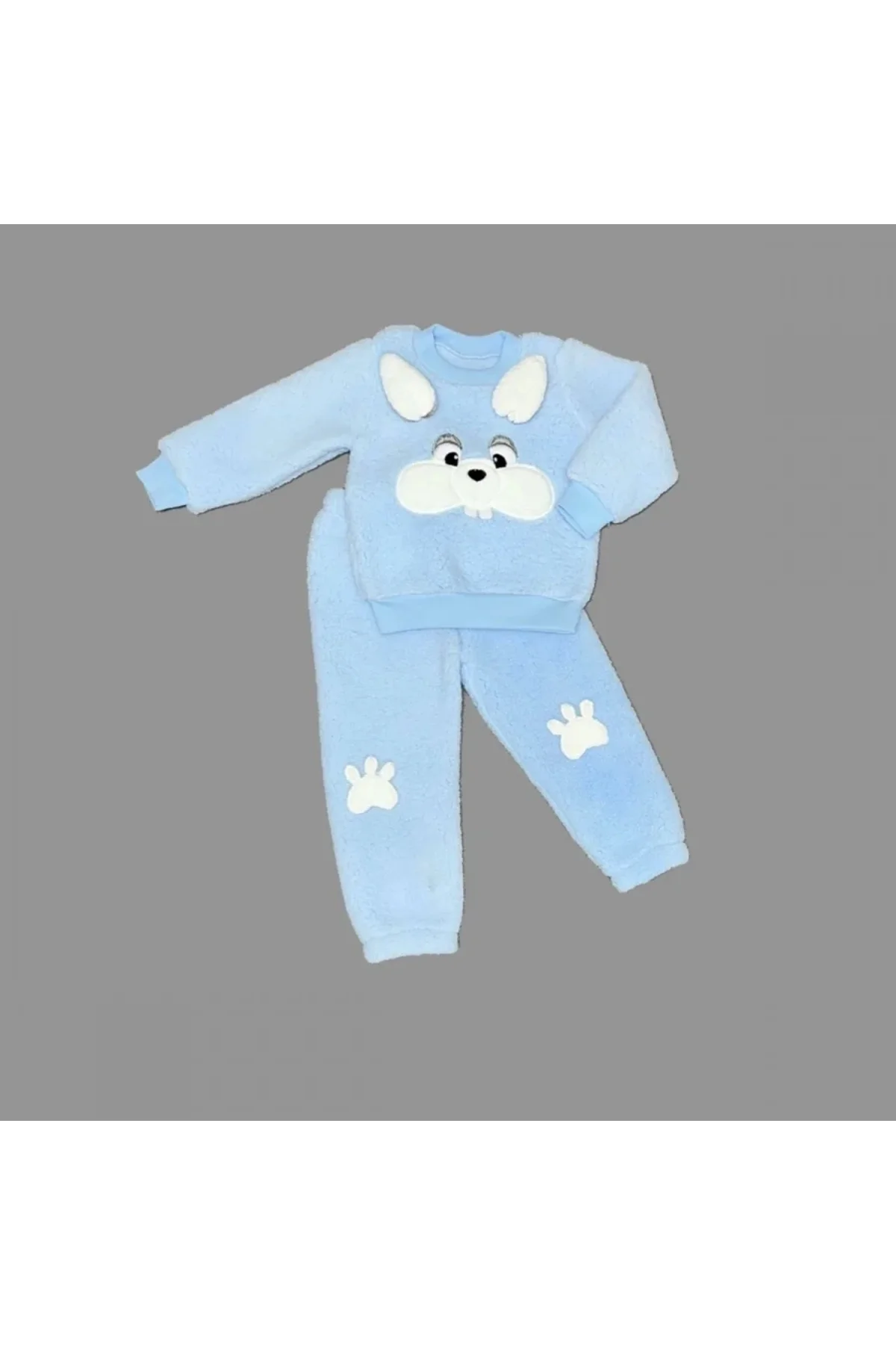 1-2-3 Yaş Kulaklı Tavşan Figürlü Kuzu Kumaş Sweat Pantolon Uzun K