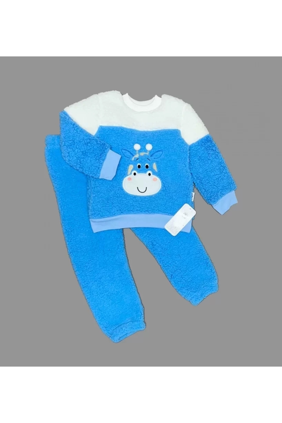 Hobicity 1-2-3 Yaş Ponponlu Zürafa Desenli Kuzu Kumaş Uzun Kollu 2Li Kız E