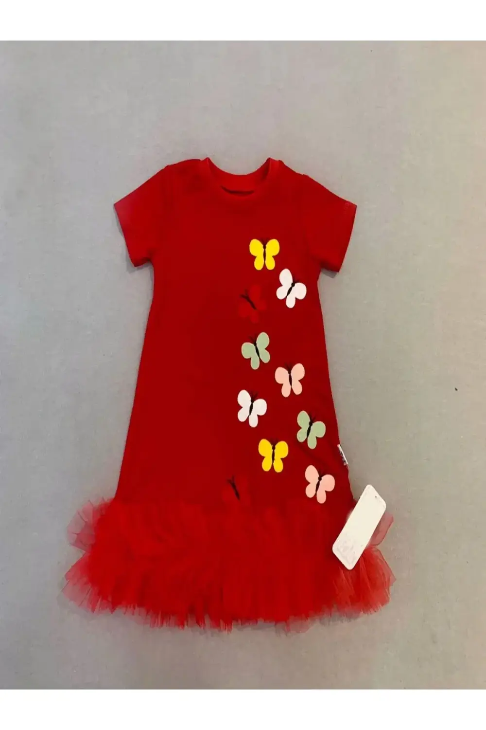 1-2-3 Yaş Renkli Kelebekler Nakışlı Eteği Fırfırlı Jile Çocuk Elb