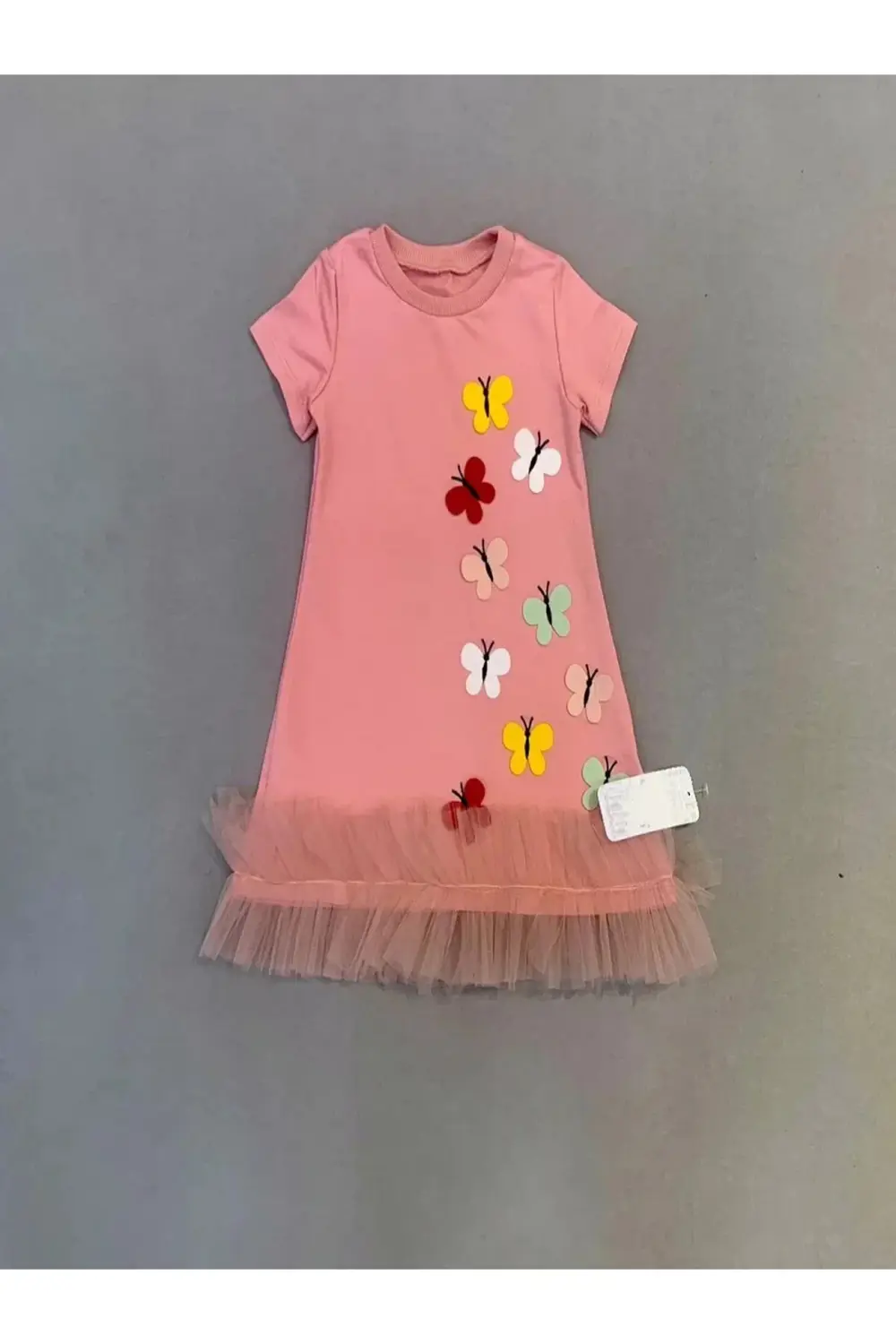 1-2-3 Yaş Renkli Kelebekler Nakışlı Eteği Fırfırlı Jile Çocuk Elb