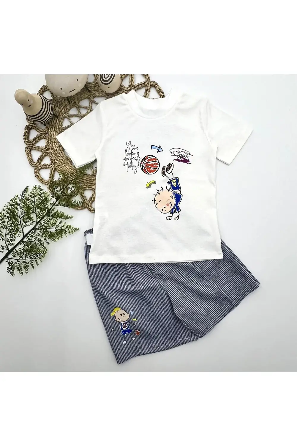 1-2-3 Yaş Topçu Erkek Çocuk Baskılı Şortlu Kısa Kollu Tişört 2li