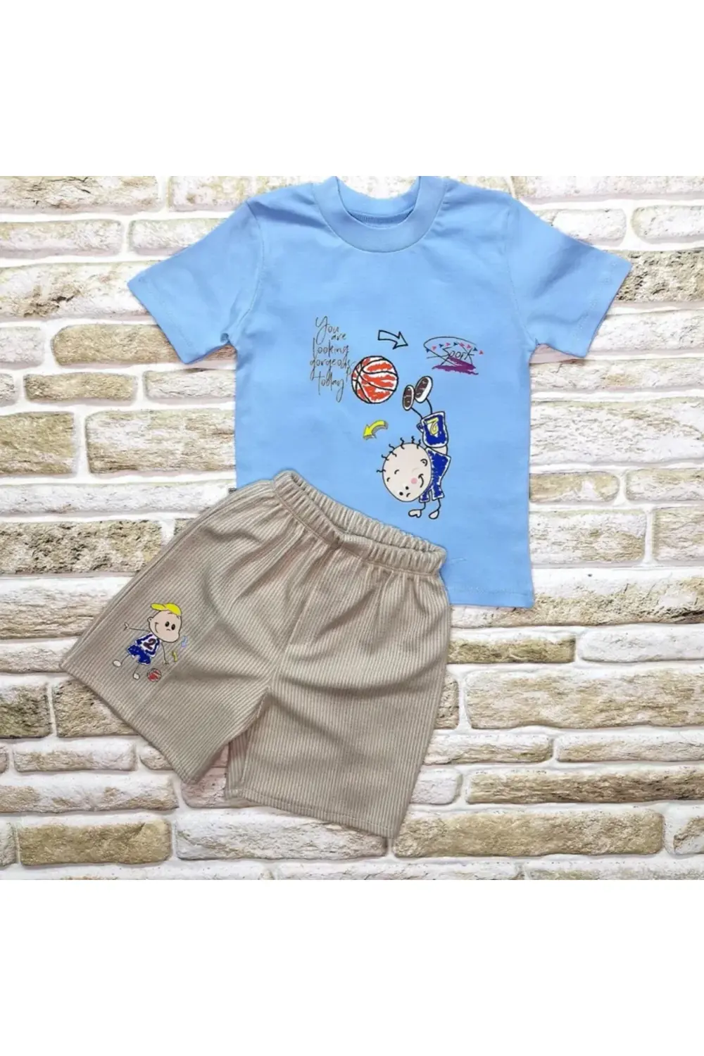 1-2-3 Yaş Topçu Erkek Çocuk Baskılı Şortlu Kısa Kollu Tişört 2li