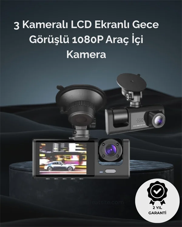 1. 3 Kameralı Full Hd Araç Kamerası Ön, İç Ve Arka Görüş İle %1