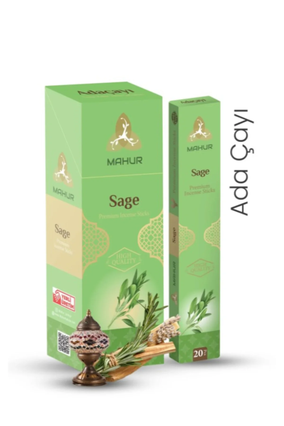 1- ADA ÇAYI (SAGE) ÇUBUK TÜTSÜ 5 PAKET 100 ADET (INCENSE STICKS, 5 PACKS, 100 STICKS)