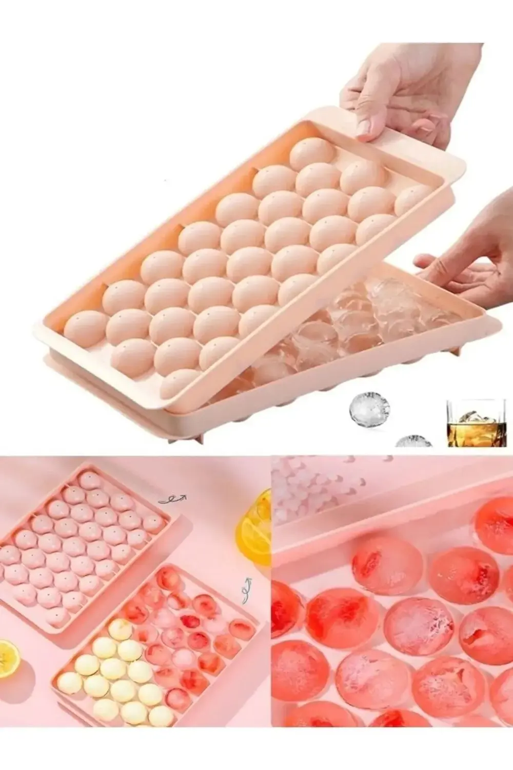 1 Adet 33'lü Küre Buz Kalıbı, Minik Küreler Buzluk, Kokteyl Sunum