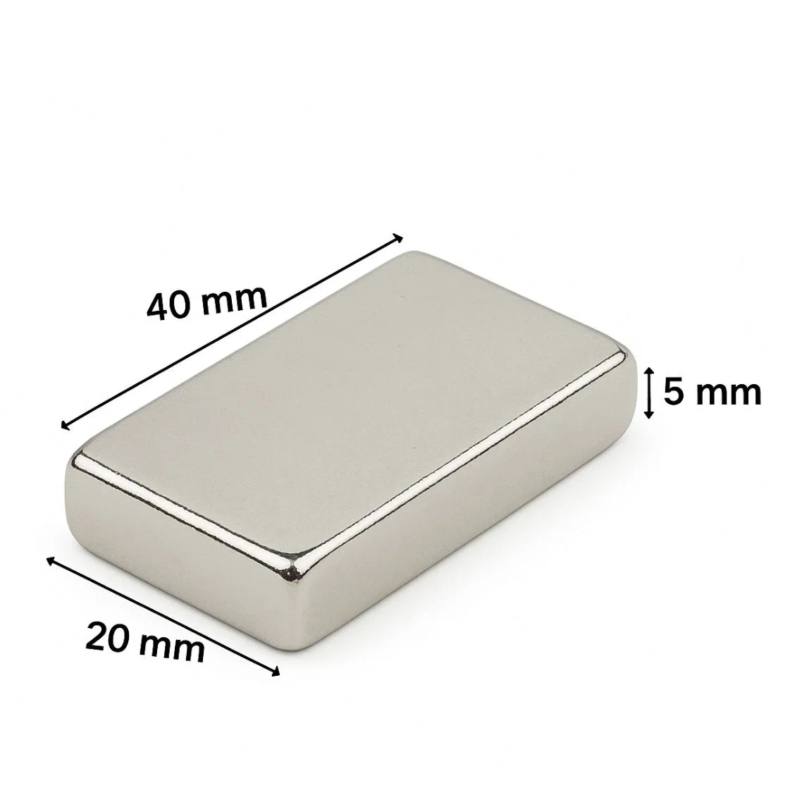 1 adet 40x20x5mm Neodyum Magnet Güçlü N35 Mıknatıs Köşeli Nikel Kaplama