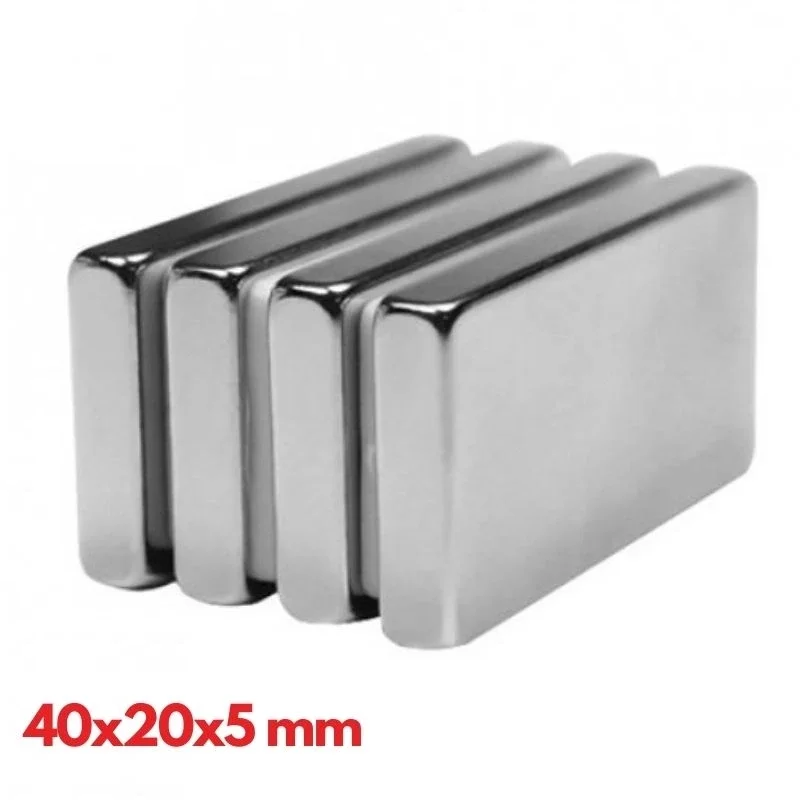1 adet 40x20x5mm Neodyum Magnet Güçlü N35 Mıknatıs Köşeli Nikel Kaplama