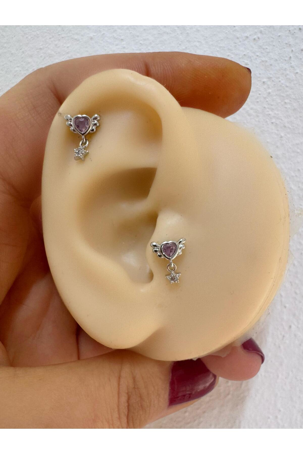 1 ADET ARKASI DÜZ ÖNDEN TAKMALI TRAGUS HELİX LOBE COCNH UYUMLU Pİ