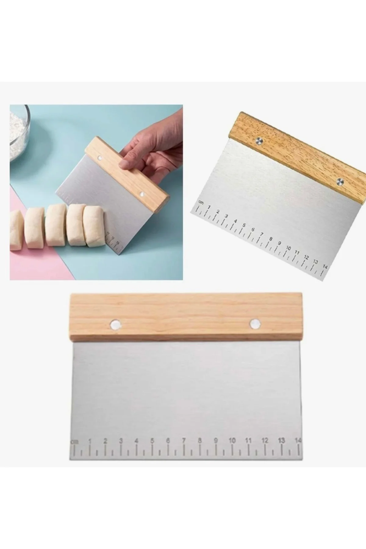1 Adet Bambu Saplı Paslanmaz Çelik Hamur Spatulası Hamur Şekillen