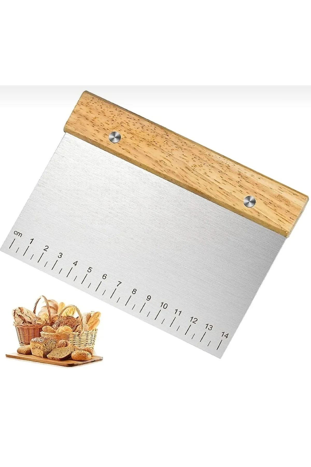 1 Adet Bambu Saplı Paslanmaz Çelik Hamur Spatulası Hamur Şekillen
