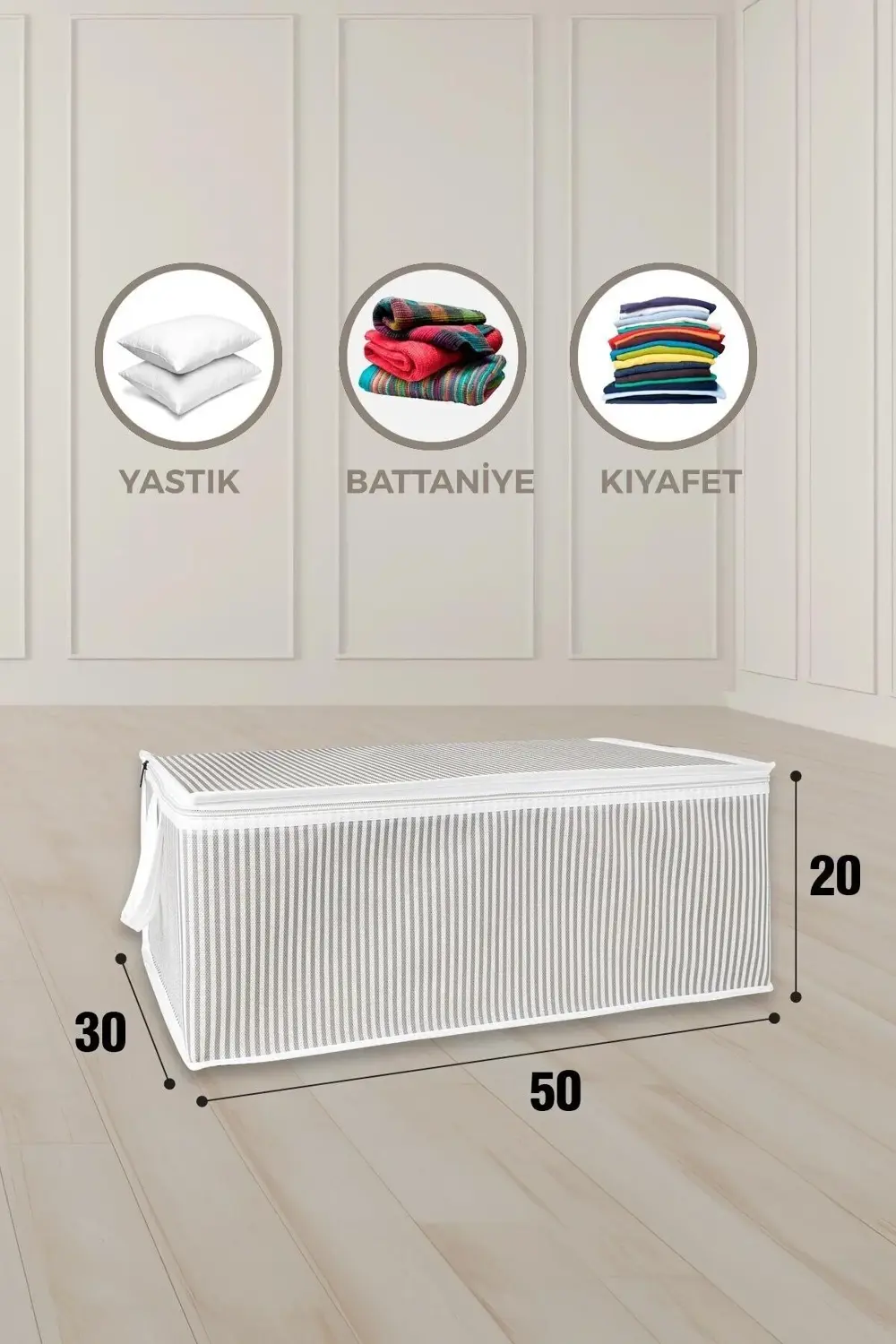 Pazar Kapısı 1 Adet Baza Altı Düzenleyici Kumaş Hurç Gri 30*50*20 Cm