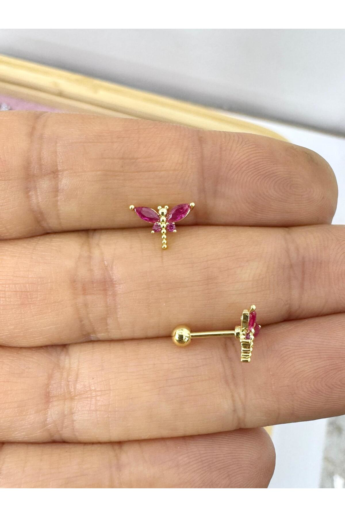 1 adet Bordo zirkon taşlı yusufçuk tragus helix lobe flat uyumlu piercing