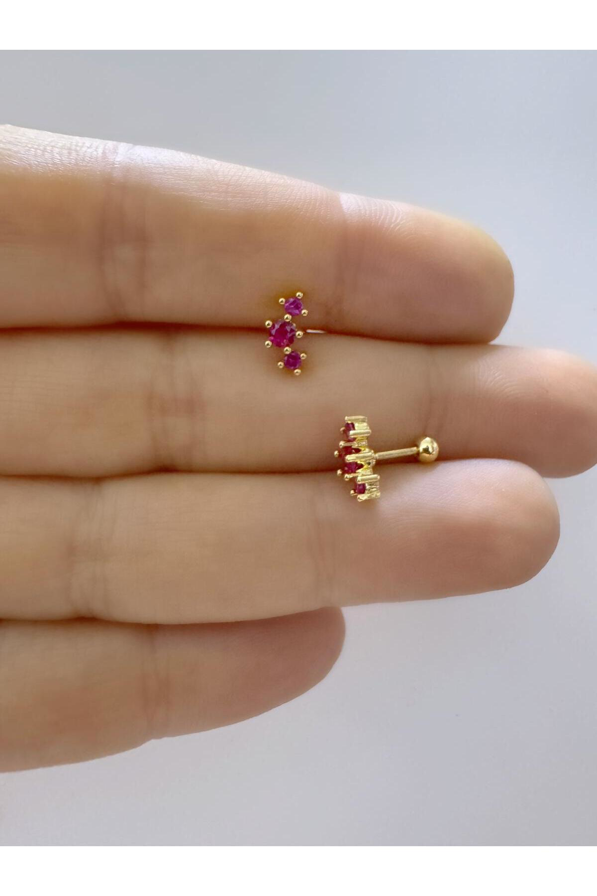 1 ADET BORDO ZİRKON TAŞLI TRAGUS HELİX LOBE UYUMLU PİERCİNG