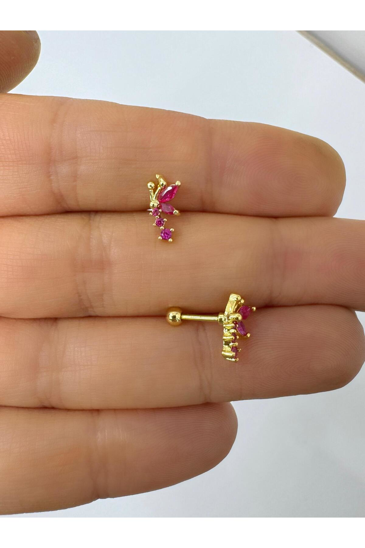 1 adet bordo zirkon taşlı helix tragus flat lobe uyumlu piercing