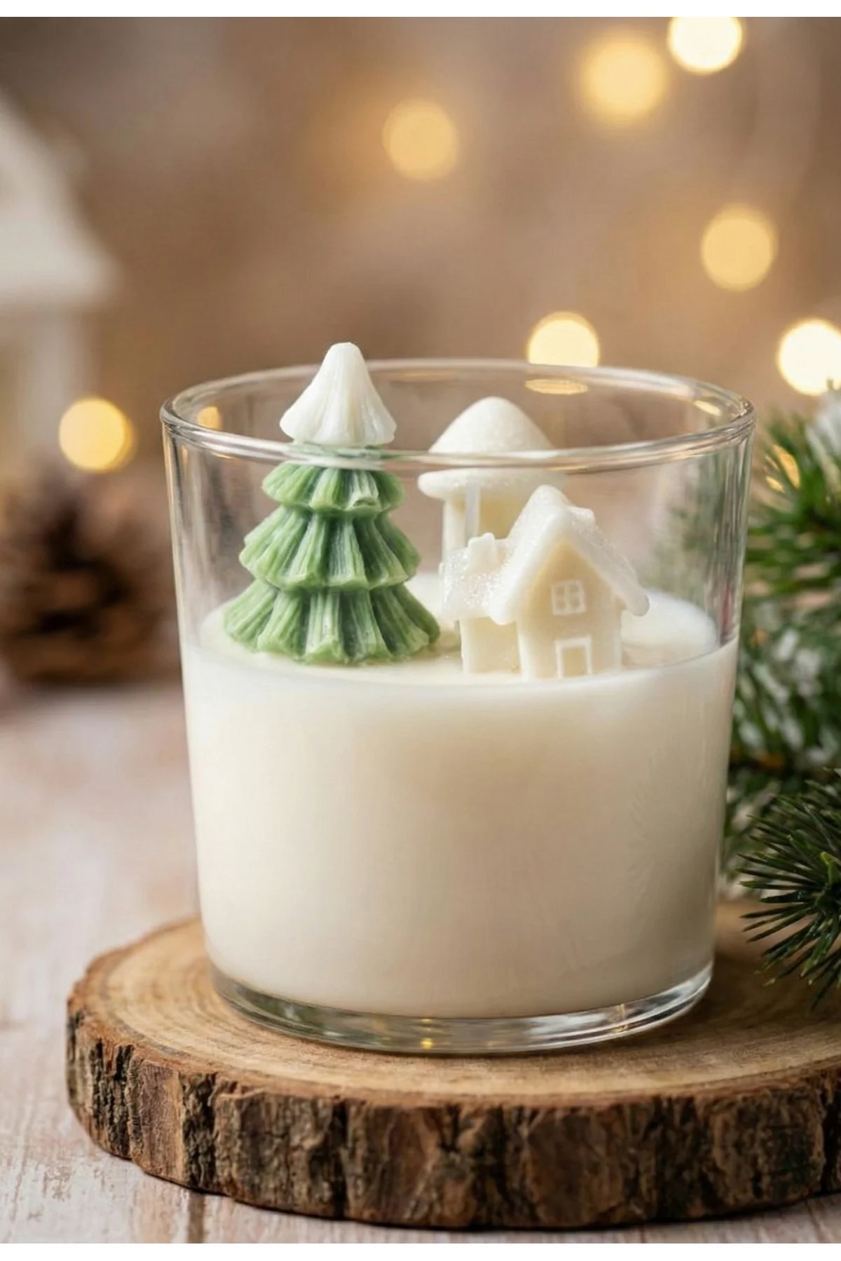 1 Adet Çam Ağacı ve Ev Şekilli Bardak Soya Mum
