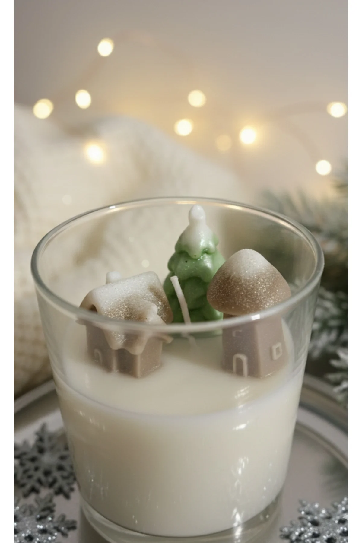 1 Adet Çam Ağacı ve Ev Şekilli Bardak Soya Mum
