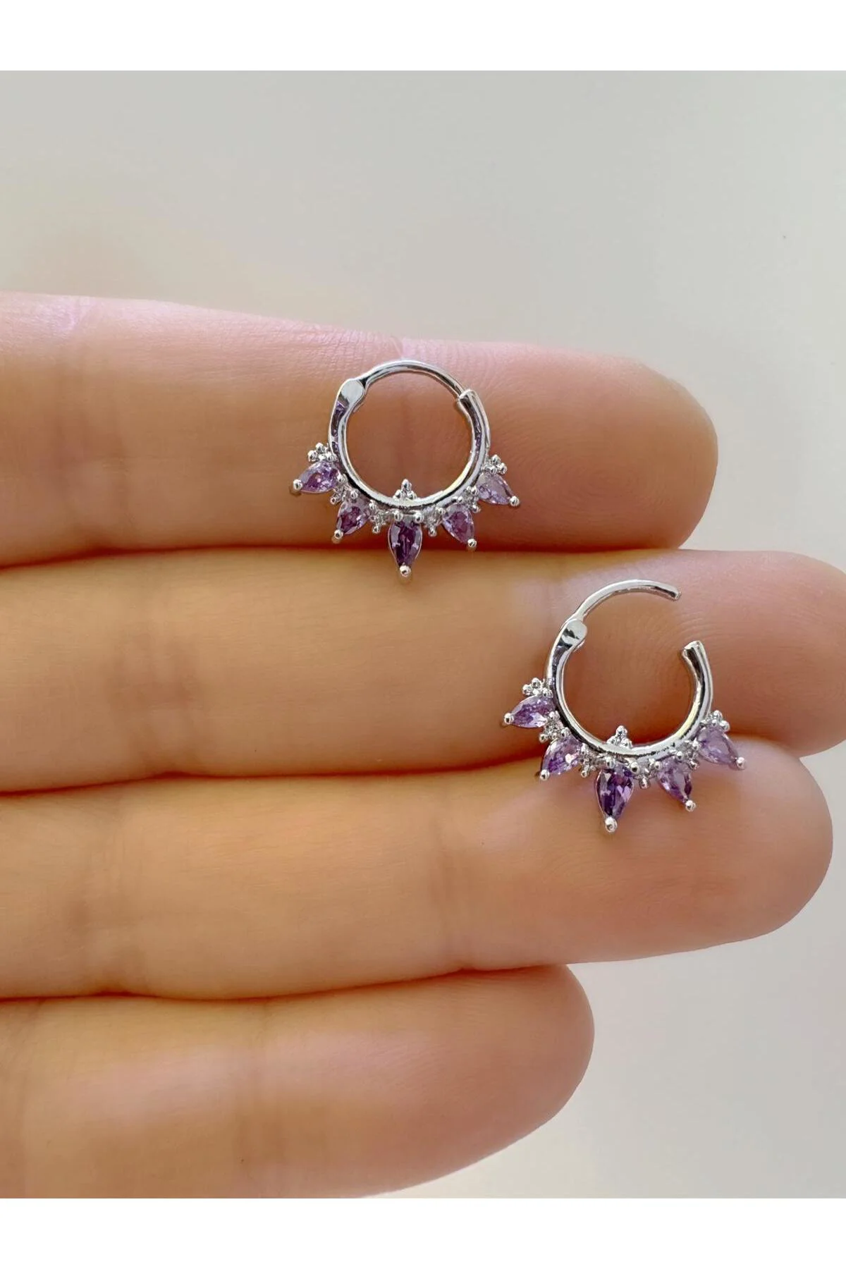 1 adet çelik MOR zirkon taşlı septum daith helix lobe uyumlu piercing Fiyatı, Yorumları ve Özellikleri