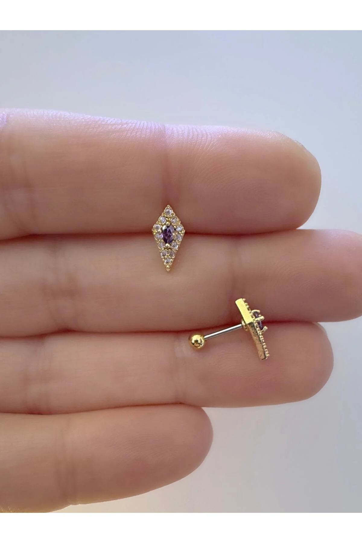 1 adet çelik MOR zirkon taşlı TRAGUS helix lobe uyumlu piercing