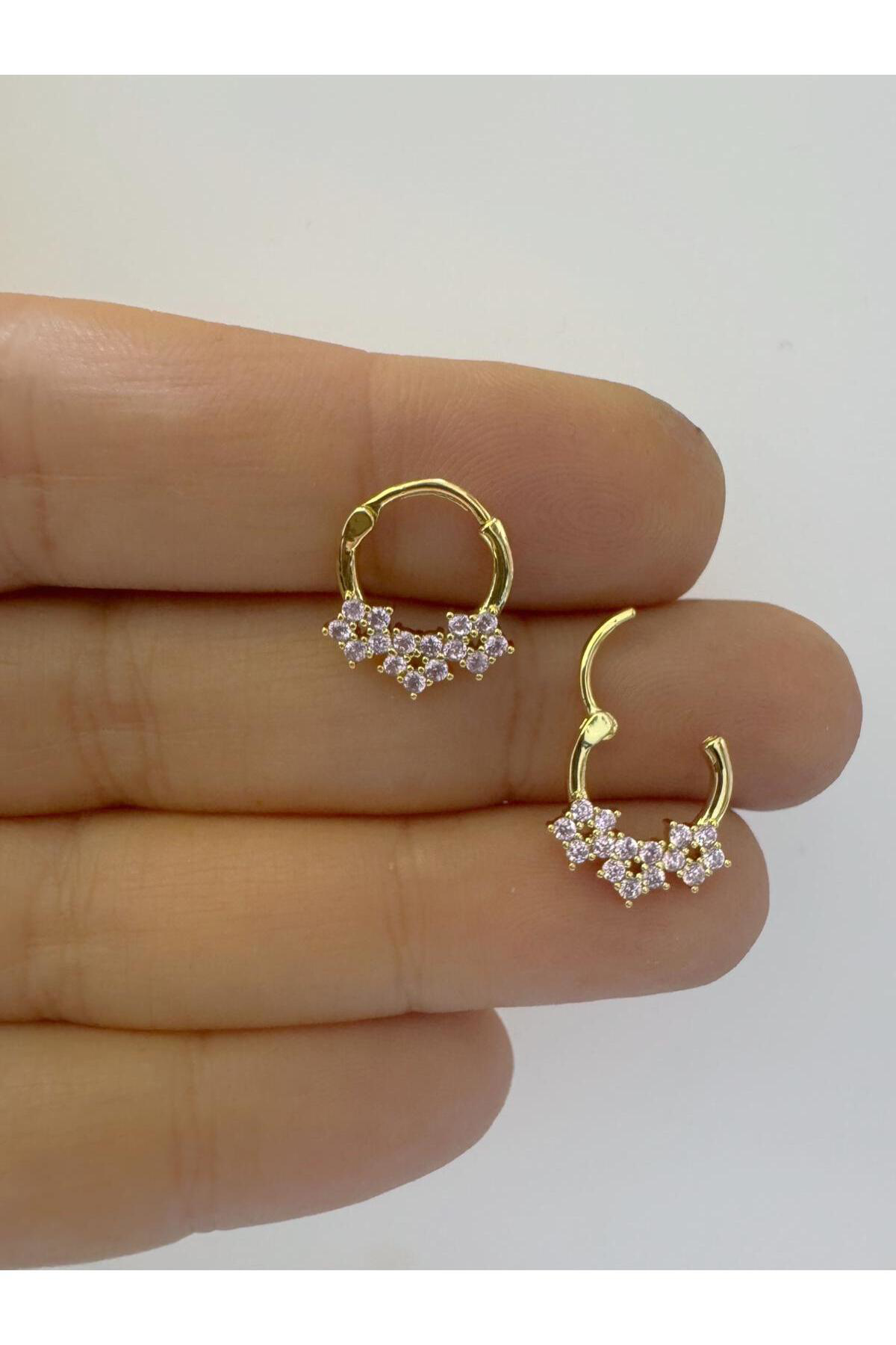 1 adet çelik pembe zirkon taşlı septum daith helix lobe uyumlu piercing