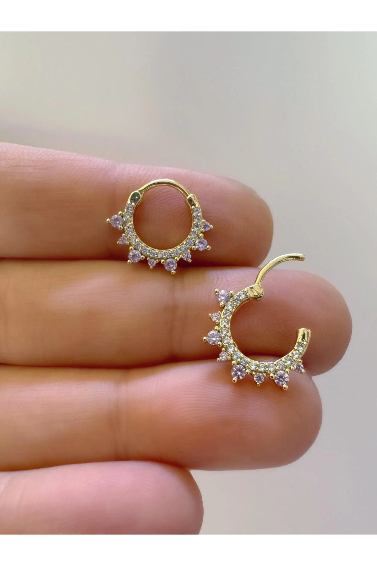 1 adet çelik PEMBE zirkon taşlı septum daith helix lobe uyumlu piercing