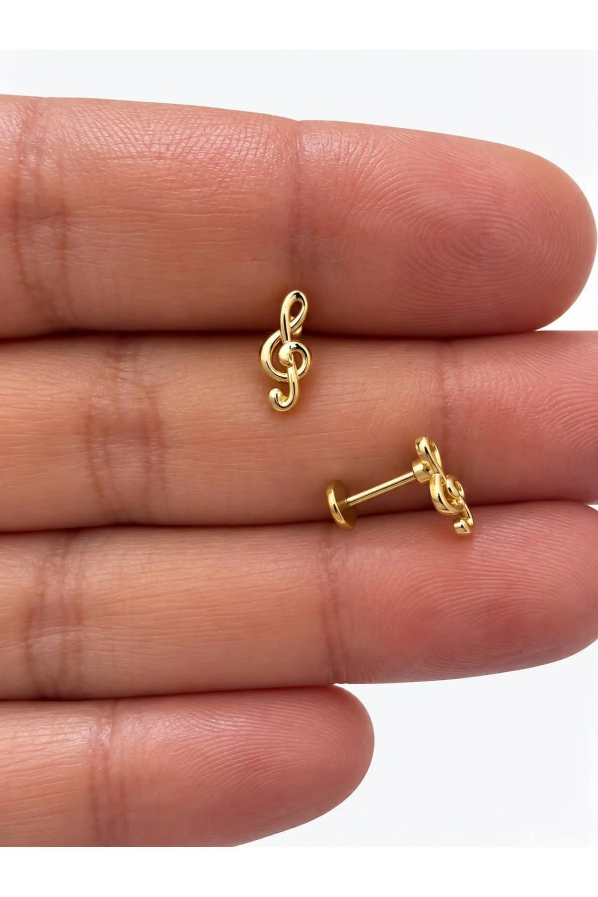 1 ADET ÇELİK SOL ANAHTARI MÜZİK NOTASI TRAGUS HELİX LOBE UYUMLU PİERCİNG - Görsel 2