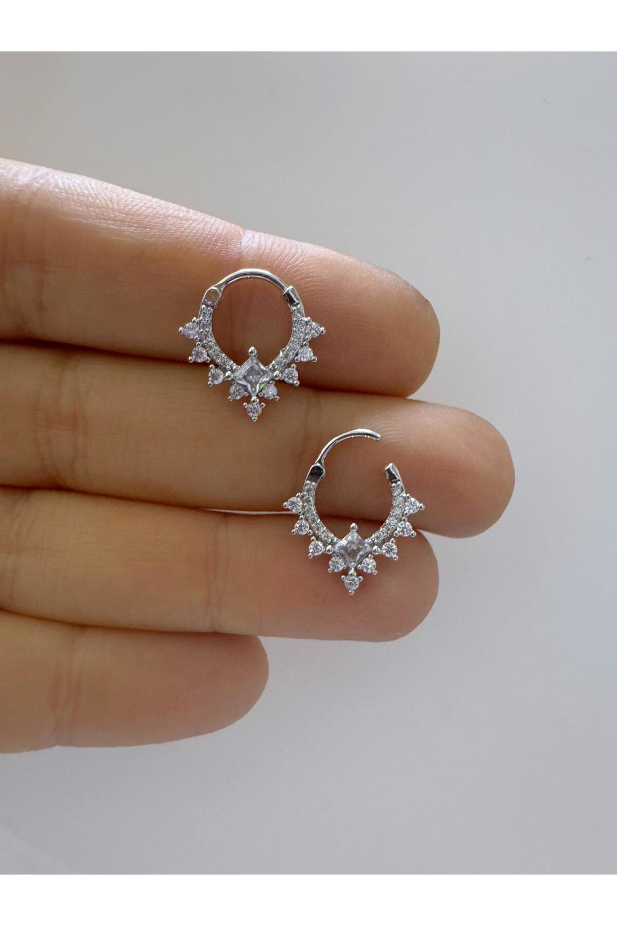 1 adet çelik zirkon taşlı septum daith helix lobe uyumlu piercing