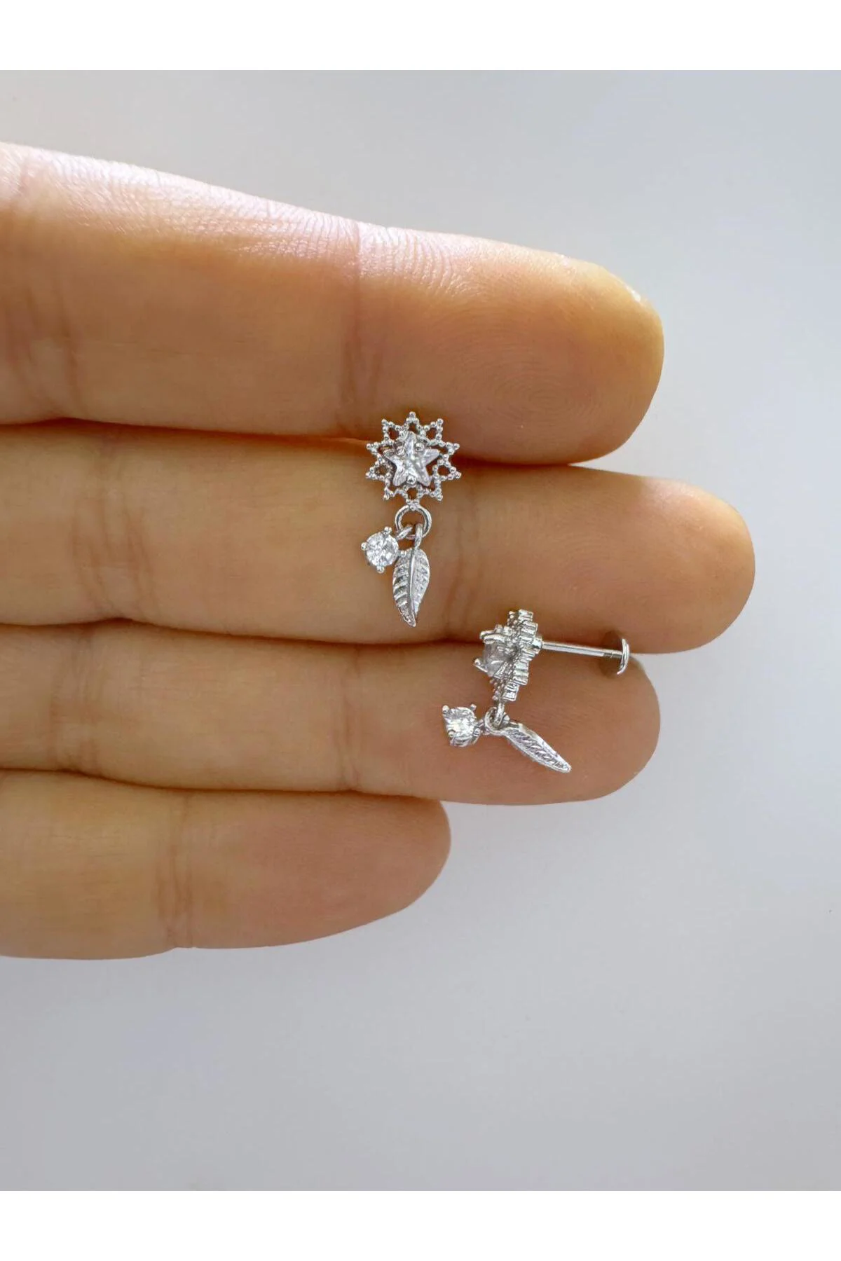 1 adet çelik zirkon taşlı tragus helix lobe uyumlu piercing