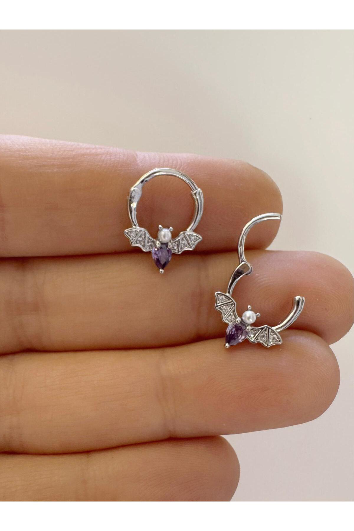 1 adet çelik zirkon taşlı YARASA septum daith helix lobe uyumlu piercing