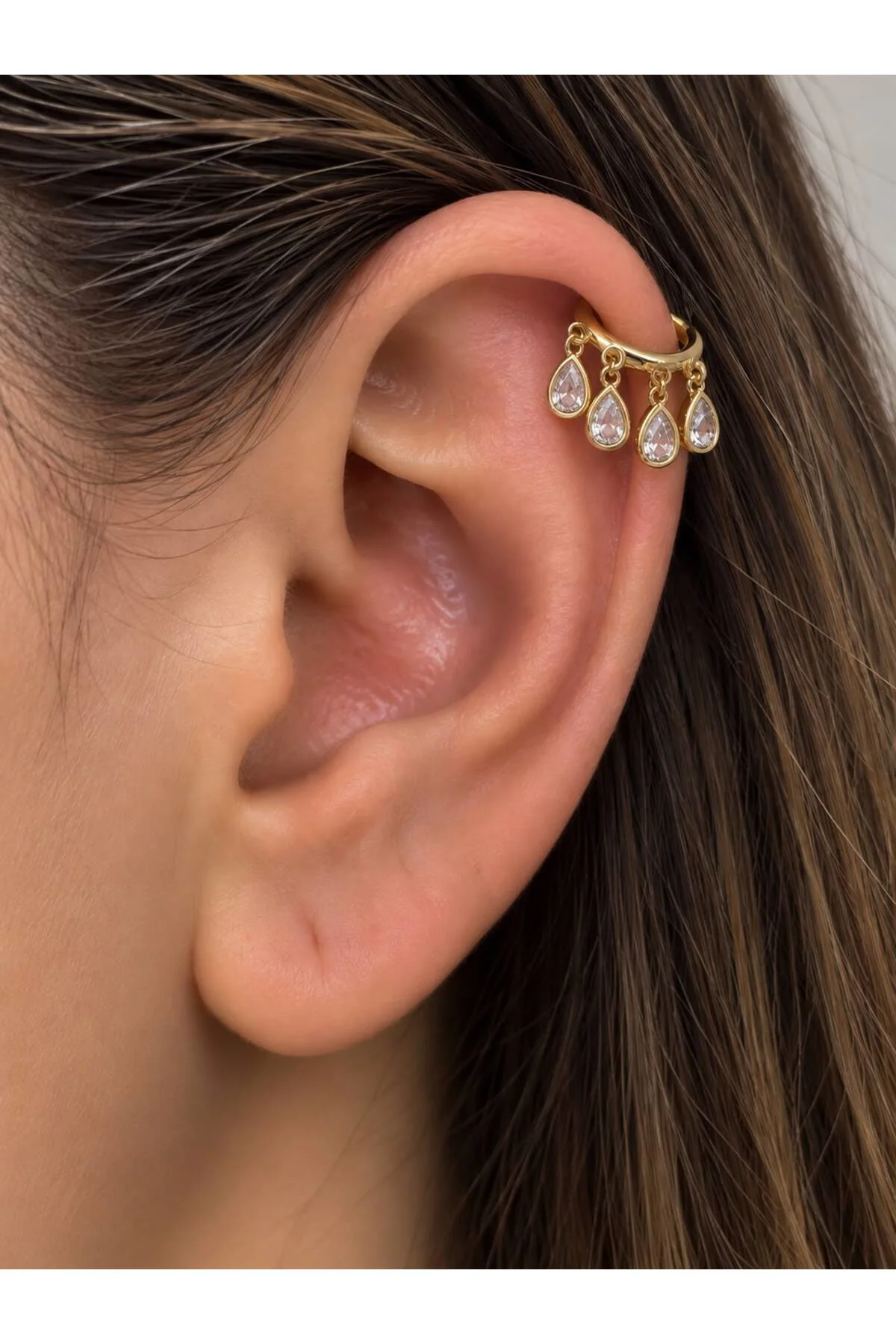 1 ADET DAMLA ZİRKON TAŞLI SALLANTILI HELİX LOBE TRAGUS UYUMLU HALKA PİERCİNG