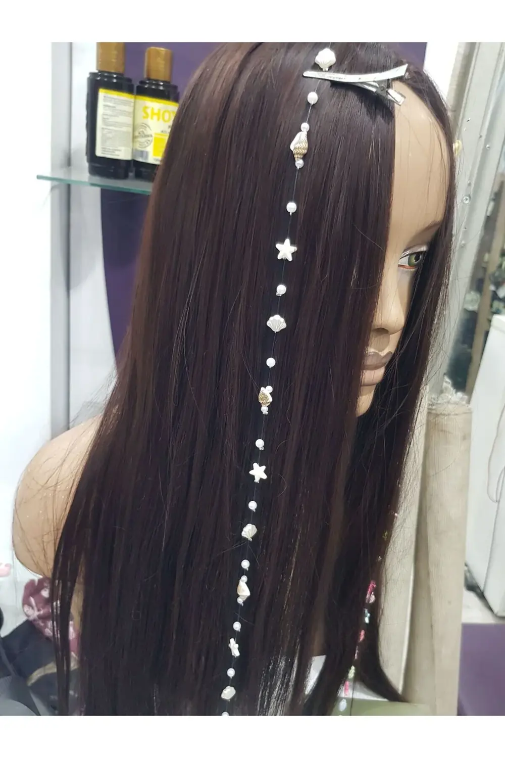 1 adet deniz kabuklu incili yıldız lı isdiridyeli  saç aksesuar