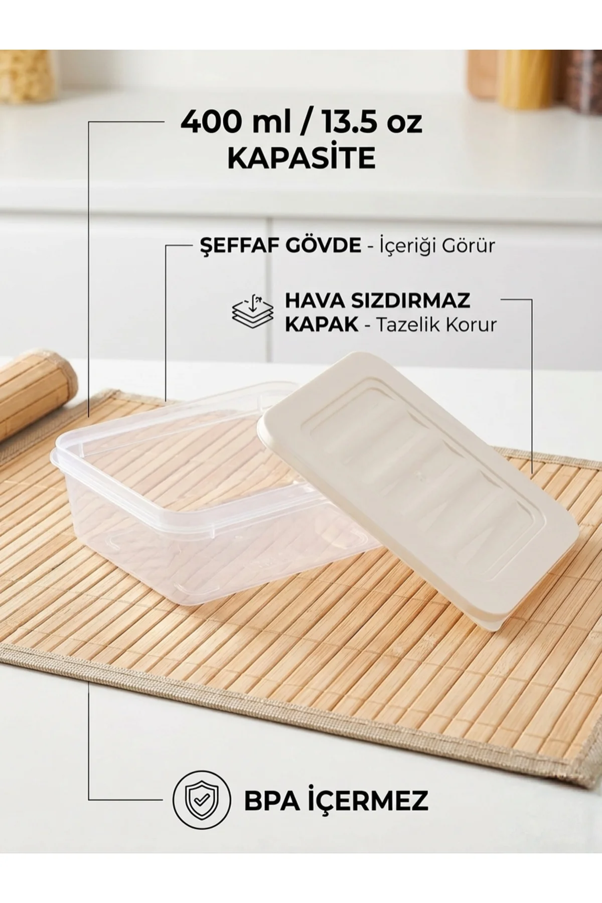 1 Adet Dikdörtgen Saklama Kabı - 400 ml Hava Sızdırmaz Erzak Kabı 1 Adet Dikdörtgen Saklama Kabı - 400 ml Hava Sızdırmaz Erzak Kabı