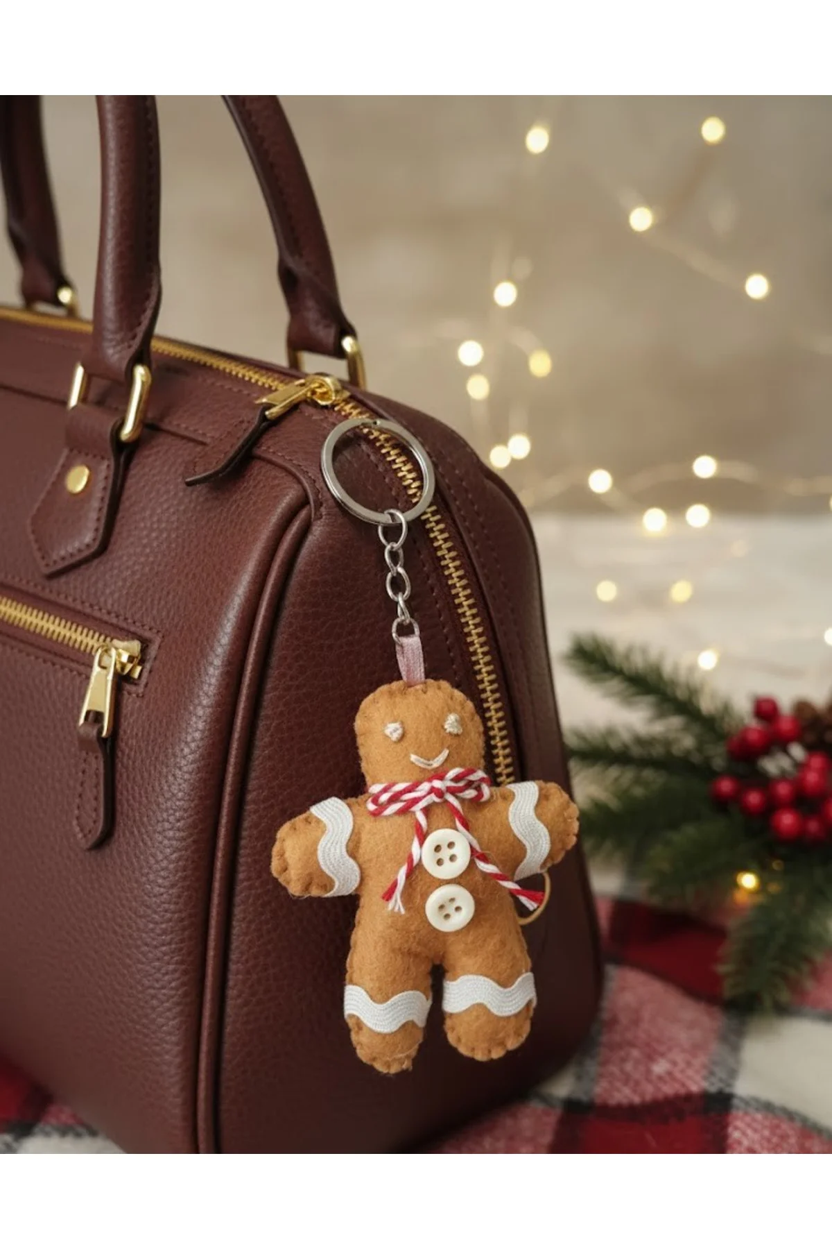 1 Adet El Yapımı Keçeden Ginger Bread Anahtarlık