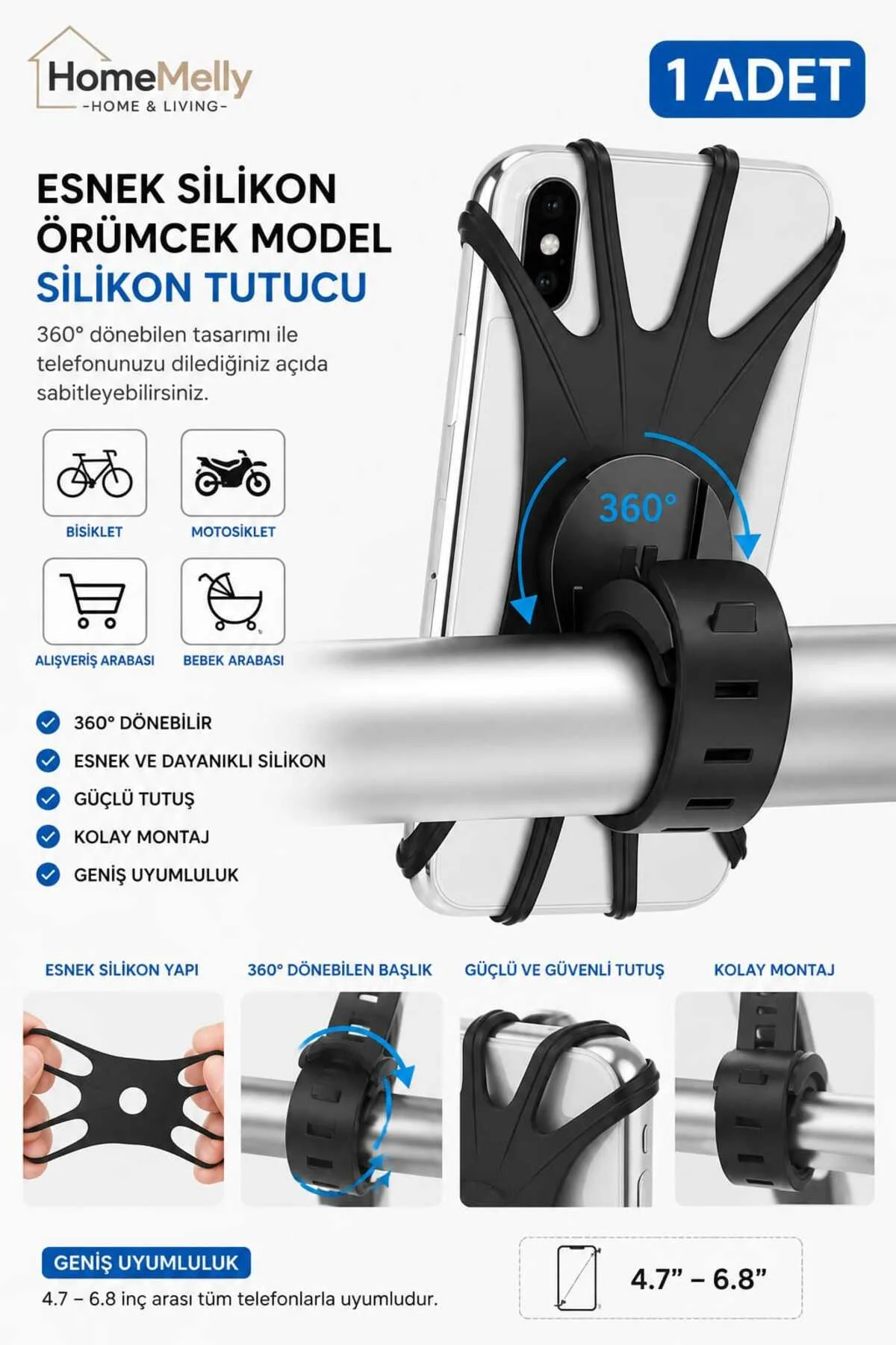 1 Adet Esnek Silikon Örümcek Model Bisiklet Telefon Tutucu 1 Adet Esnek Silikon Örümcek Model Bisiklet Telefon Tutucu