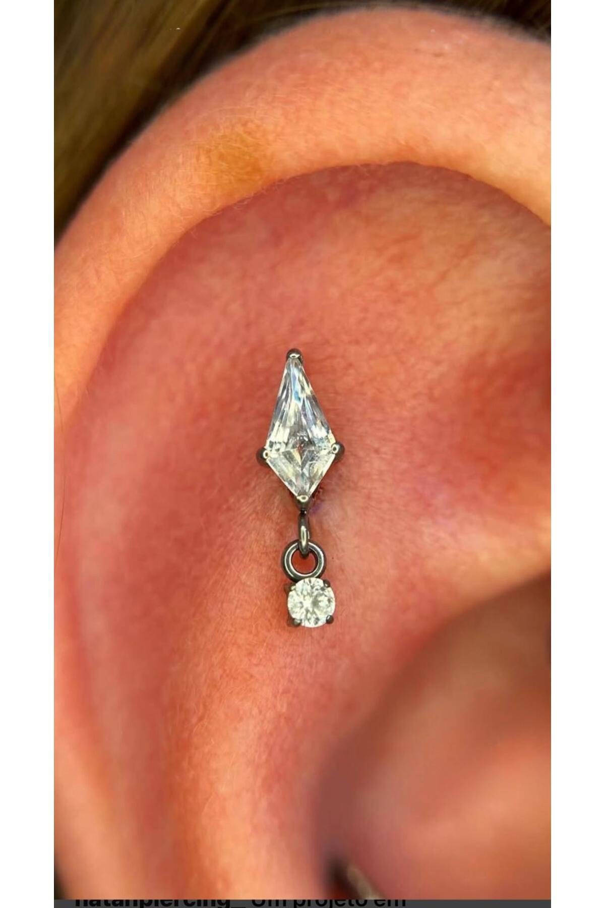 1 ADET G23 TİTANİUM ( TİTANYUM) ZİRKON TAŞLI TRAGUS HELİX LOBE KIKIRDAK CONCH UYUMLU PİERCİNG