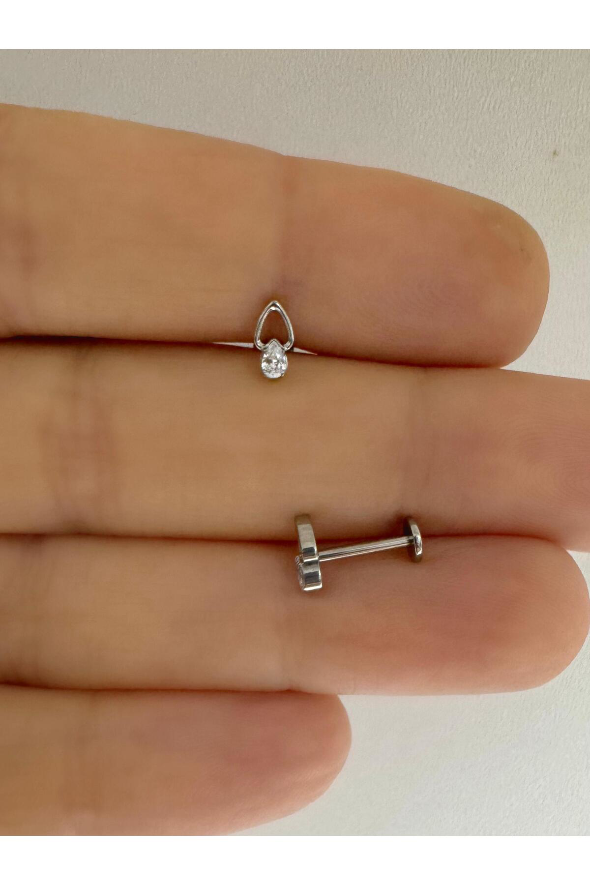 1 ADET G23 TİTANİUM ( TİTANYUM) ZİRKON TAŞLI TRAGUS HELİX CONCH KIKIRDAK LOBE UYUMLU PİERCİNG