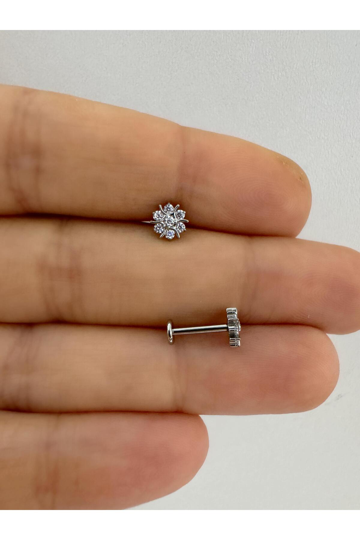1 ADET G23 TİTANİUM ( TİTANYUM )ÇİÇEK MODEL TRAGUS HELİX CONCH LO