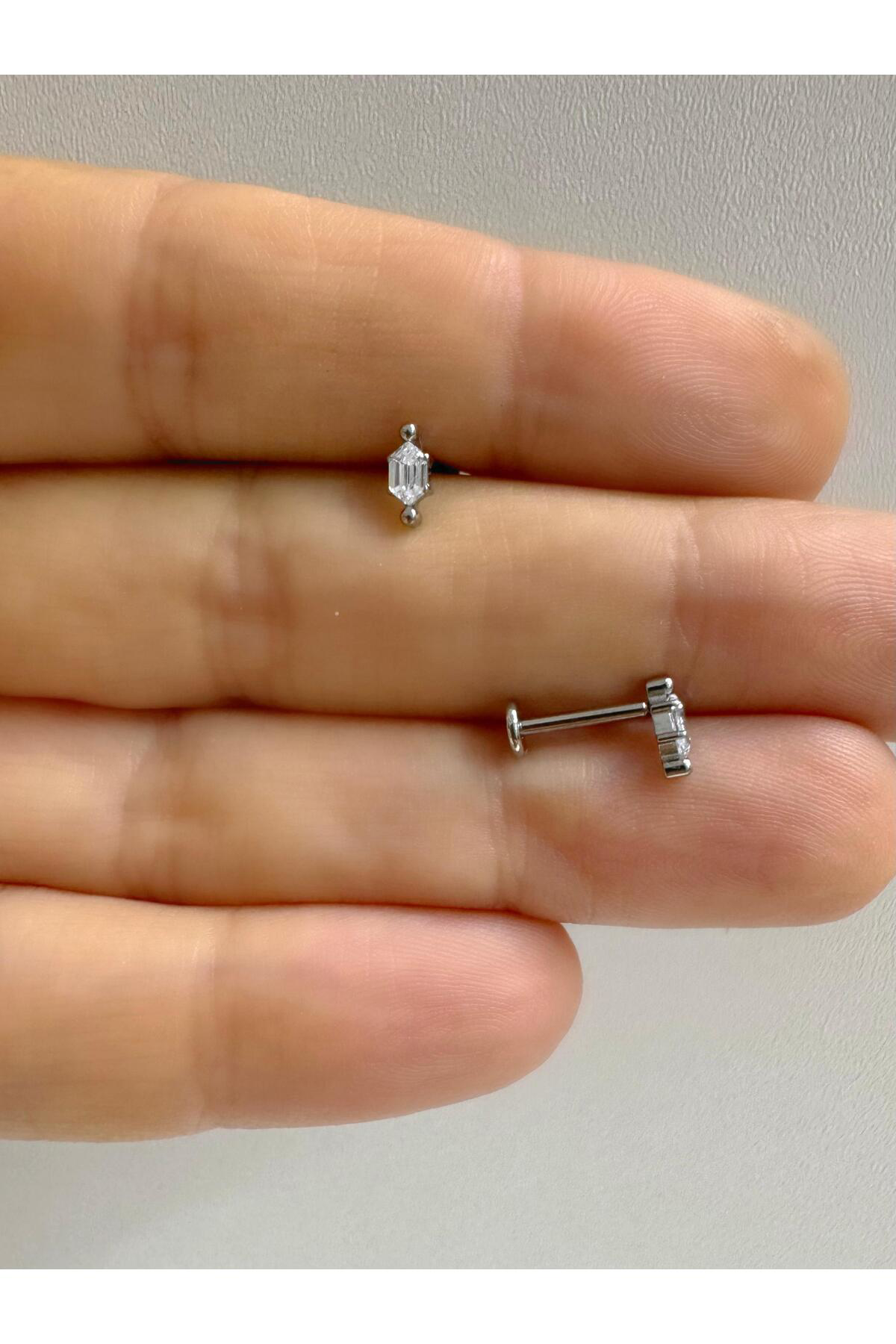 1 ADET G23 TİTANİUM (TİTANYUM) ZİRKON TAŞLI MİNİMAL TRAGUS HELİX 
