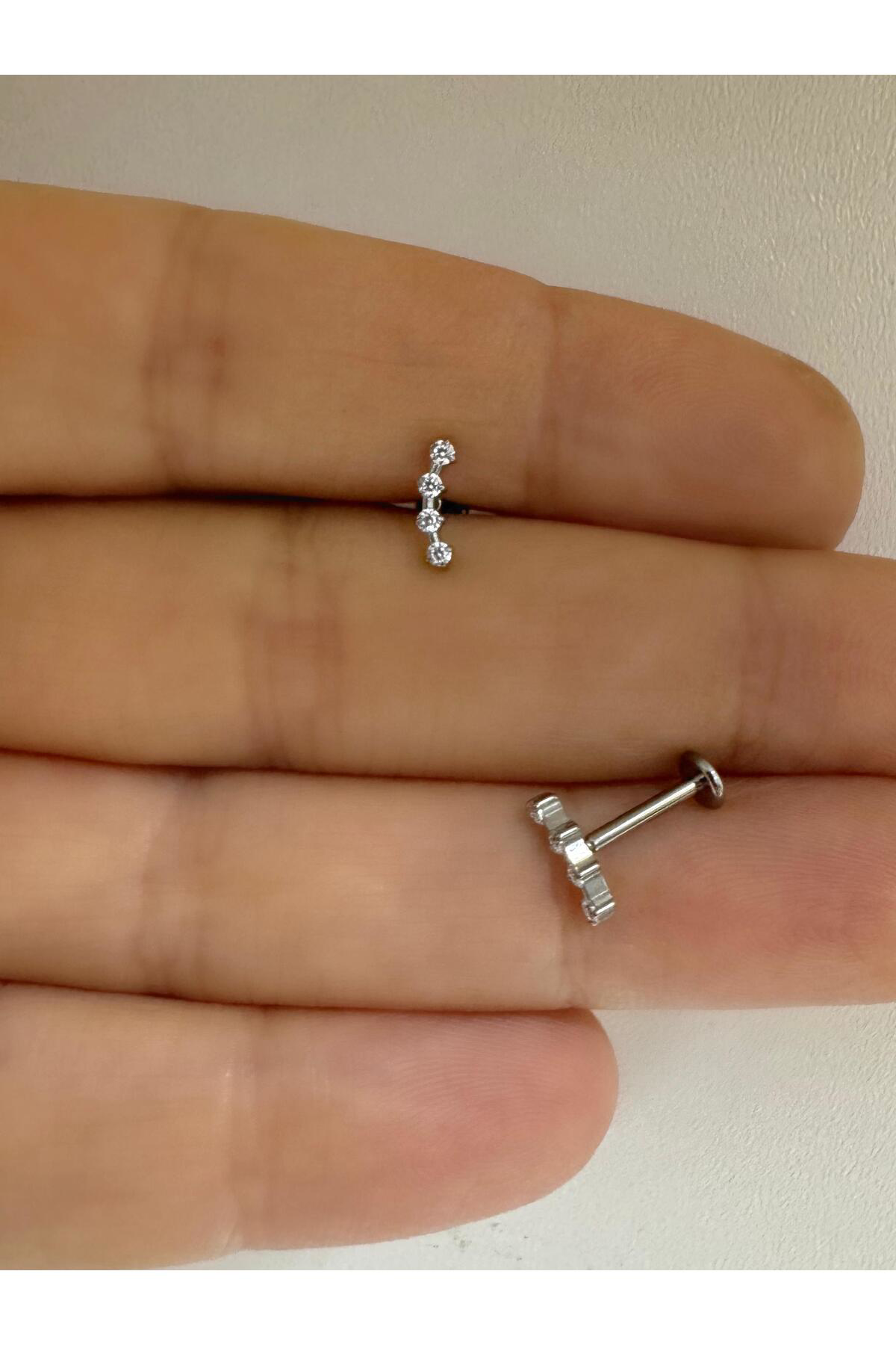 1 ADET G23 TİTANİUM (TİTANYUM) ZİRKON TAŞLI TRAGUS HELİX LOBE KIKIRDAK CONCH UYUMLU PİERCİNG