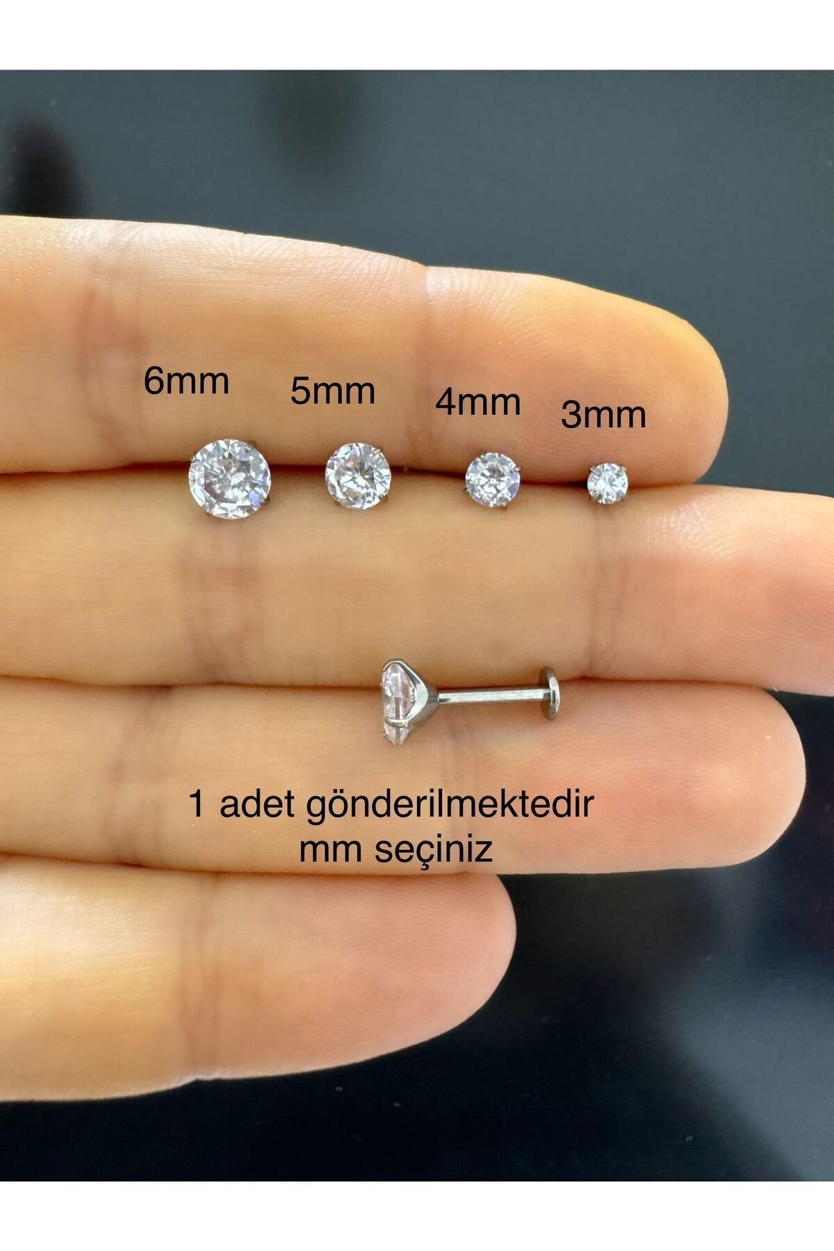 1 ADET G23 TİTANİUM ZİRKON TEK TAŞ  TRAGUS HELİX FLAT LOBE UYUMLU