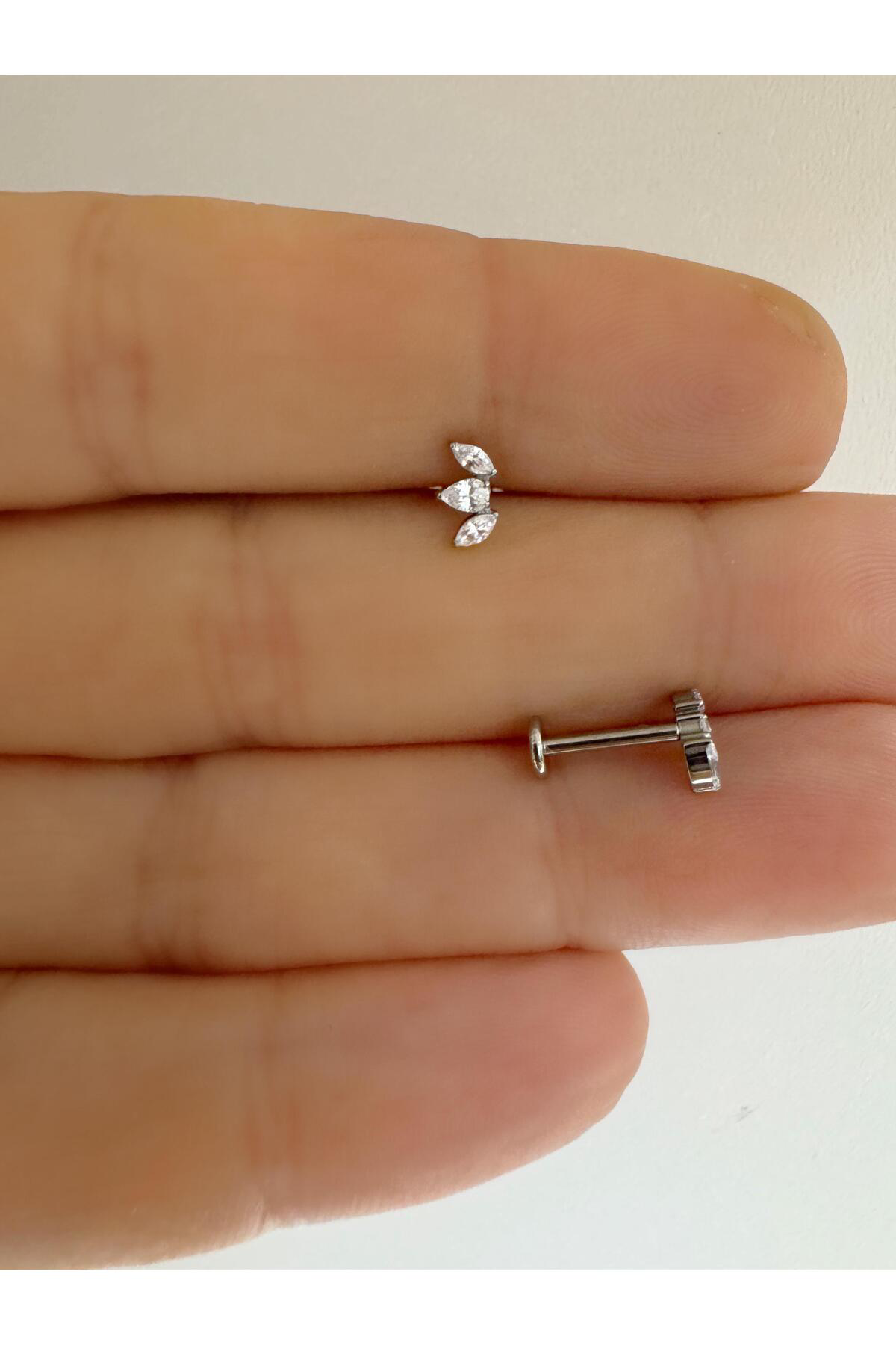 1 ADET G23 TİTANİUM (TİTANYUM) ZİRKON TAŞLI TRAGUS HELİX LOBE KIKIRDAK CONCH UYUMLU PİERCİNG