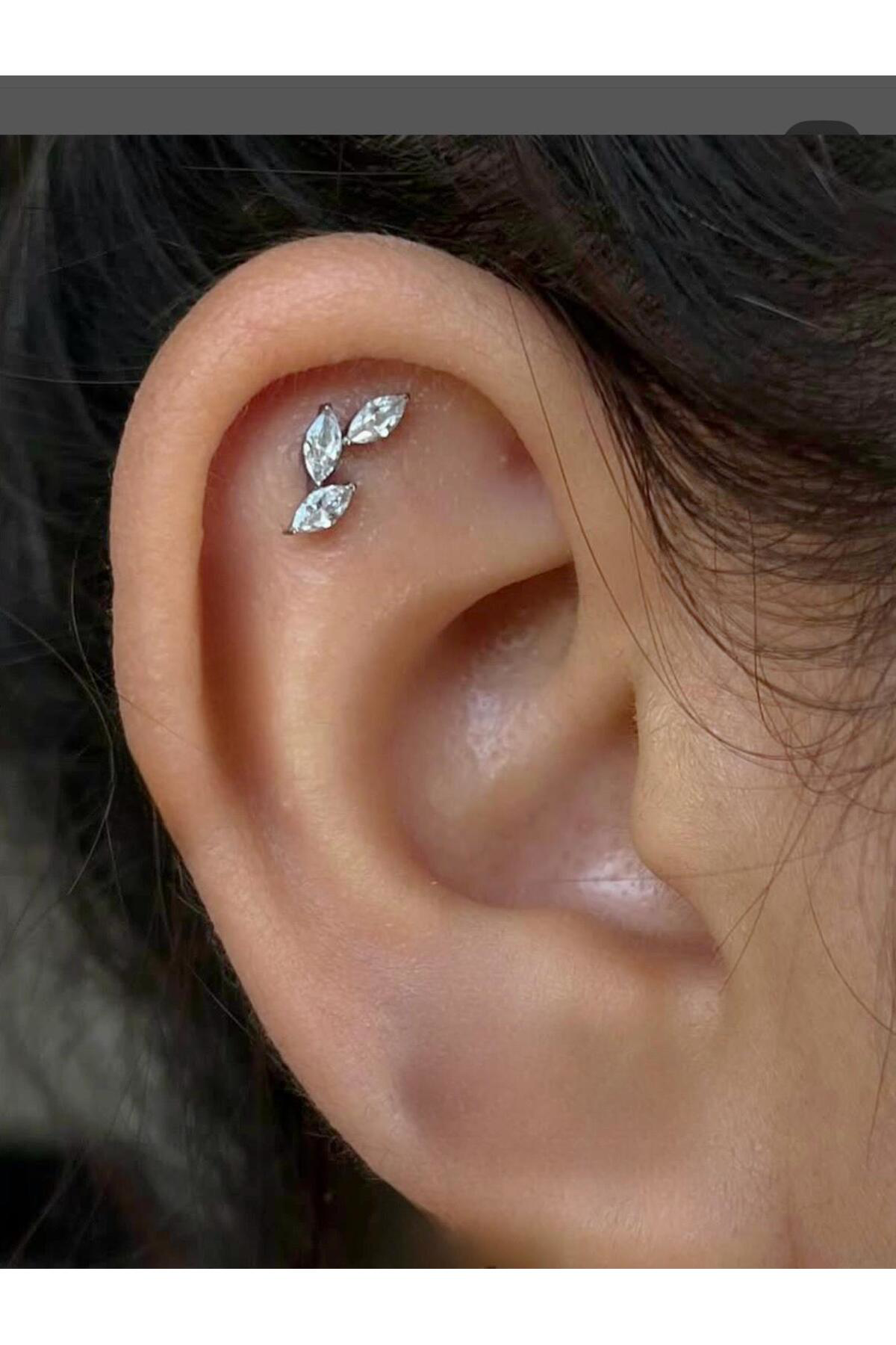 1 Adet G23 Titanium ( Titanyum ) Zirkon Taşlı Tragus Helix Lobe Uyumlu Piercing