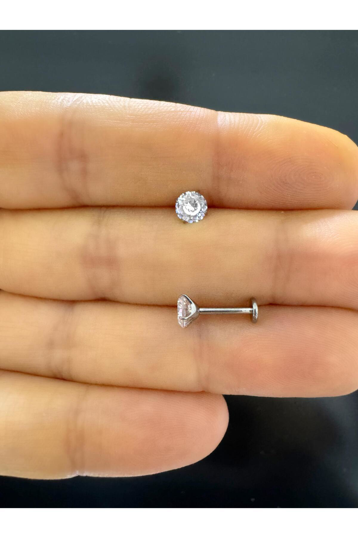 1 ADET G23 TİTANİUM ZİRKON TEK TAŞ  TRAGUS HELİX FLAT LOBE UYUMLU