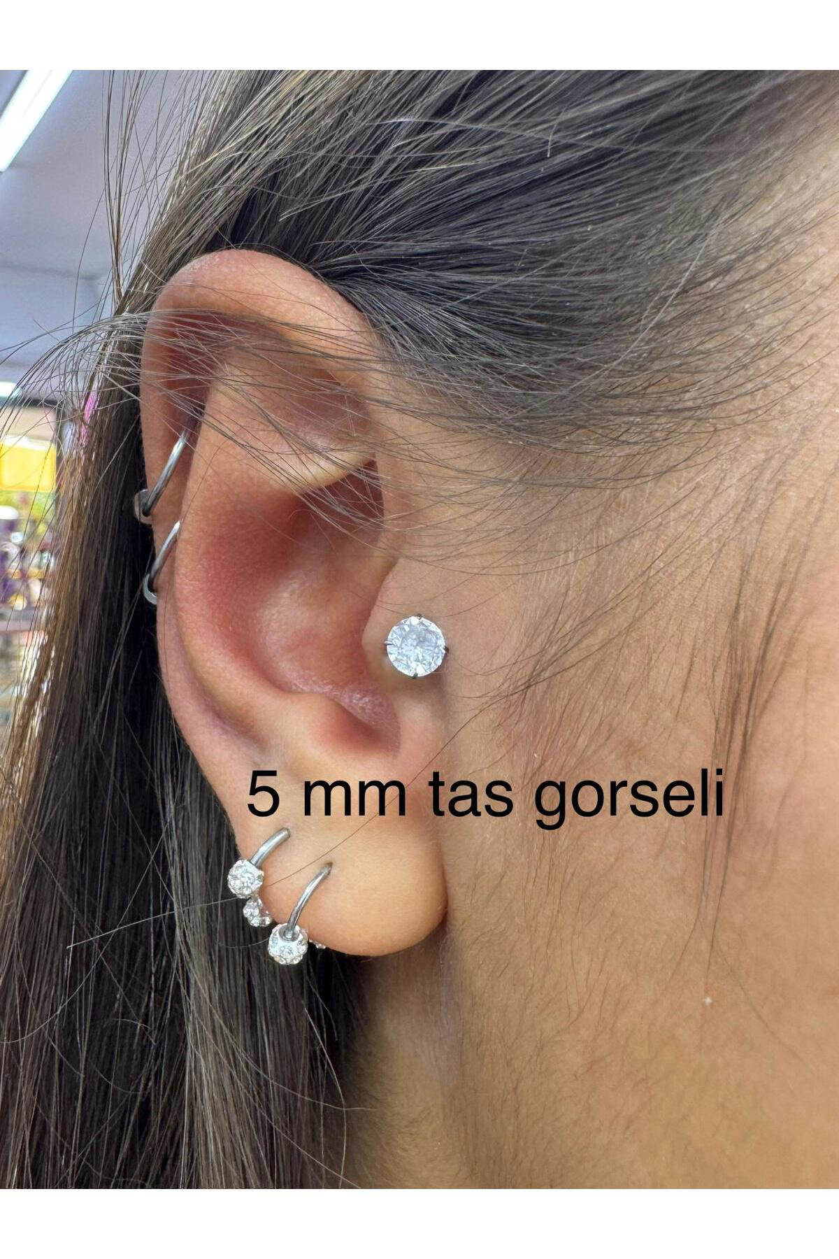 1 ADET G23 TİTANİUM ZİRKON TEK TAŞ  TRAGUS HELİX FLAT LOBE UYUMLU