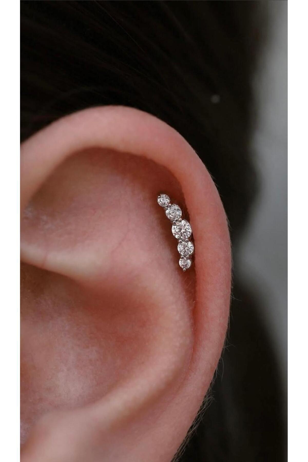 1 adet G23 TİTANİUM ( titanyum) zirkon taşlı tragus kıkırdak   helix lobe uyumlu piercing