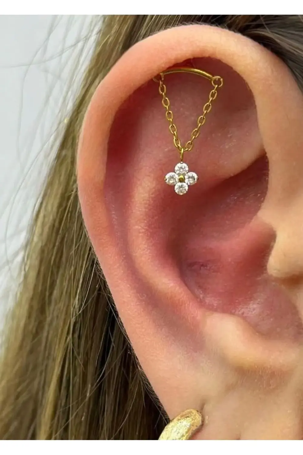 1 ADET G23 TITANIUM ( titanyum ) ZİRKON TAŞLI HİDDEN HELİX FLAT L