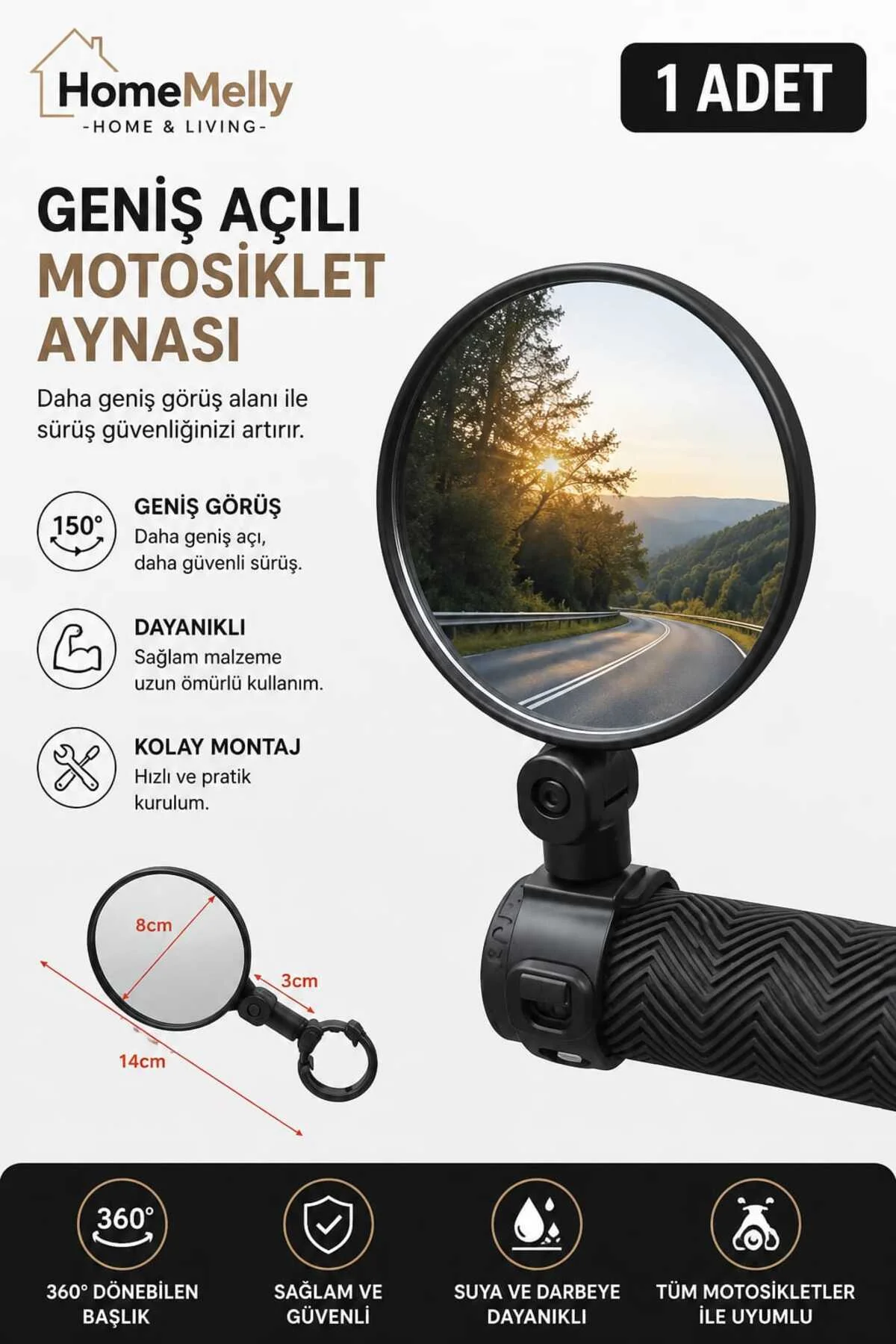 1 Adet Geniş Açılı Scooter - Motosiklet - Bisiklet Dikiz Aynası 1 Adet Geniş Açılı Scooter - Motosiklet - Bisiklet Dikiz Aynası