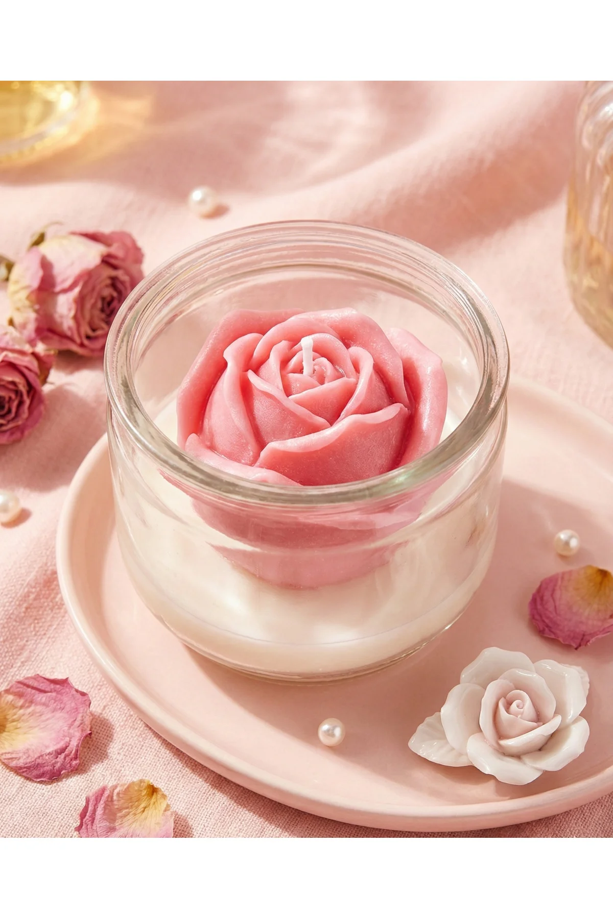 1 Adet Gül Şekilli Kavanoz Soya Mum