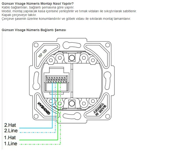 1 Adet Günsan Visage Beyaz Telefon Prizi (CAT3) Çerçevesiz
